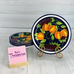 Lillian Rose COBALT BLUE FRUIT Stoneware Colorful 3 Salad 1 Dinner Plate Set 4